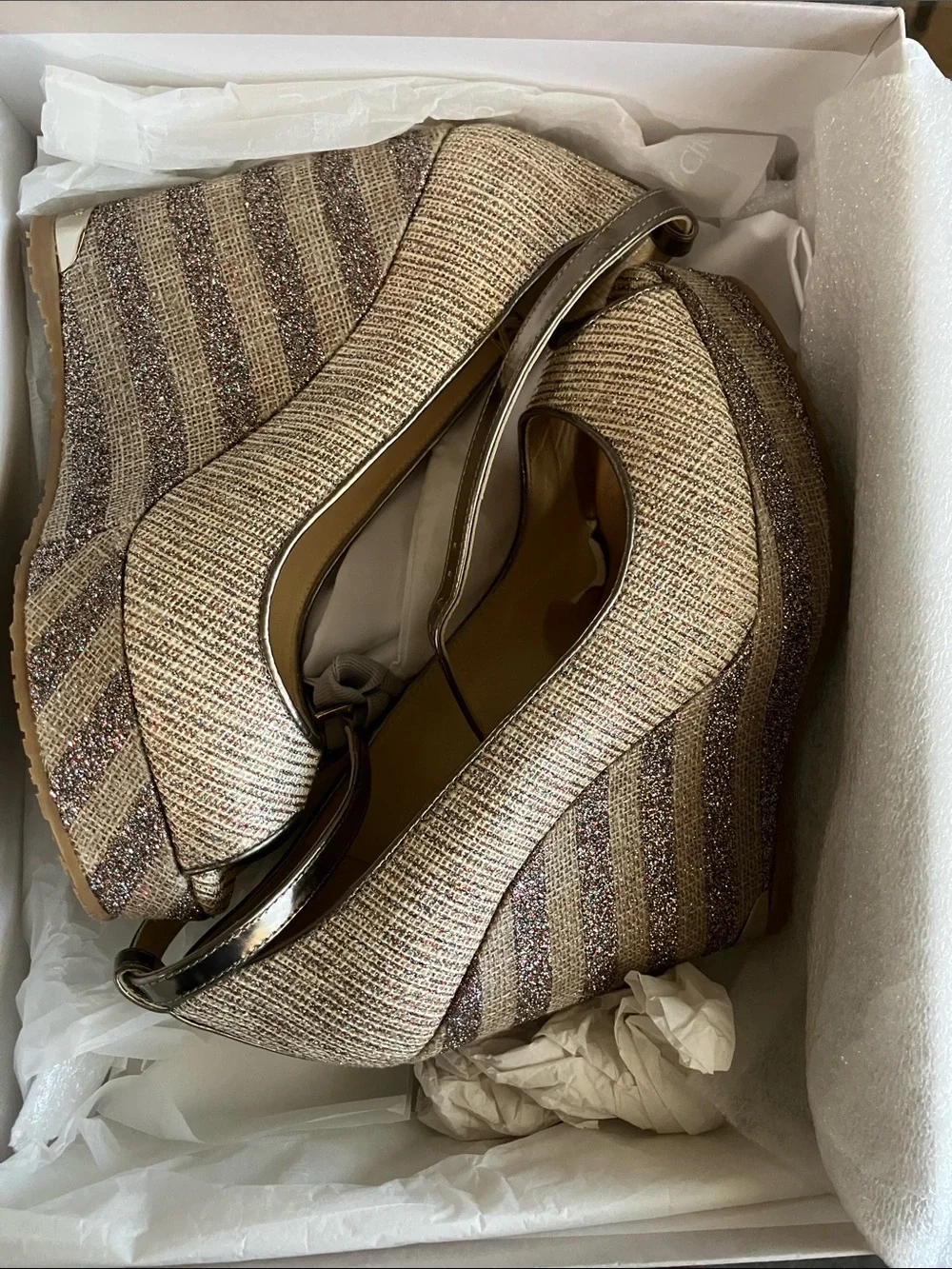 Jimmy Choo Metallic Gold Wedge Peep-Toe Slingback